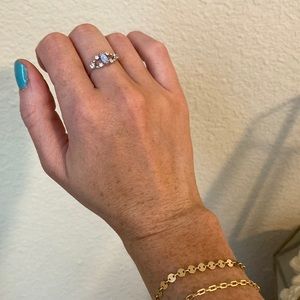 Peacock blue stone ring. 925 sterling silver stamped. With white star crystals.